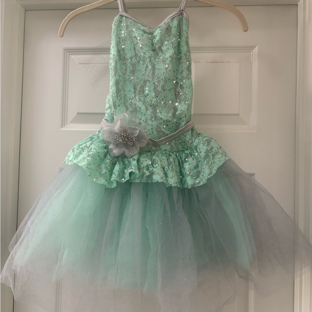 Weissman Mint and Gray Lace Dance Costume